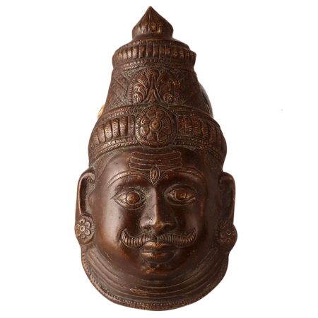 Brass Repousse Decorated Muniswaran God Shiv Murti Mask Cover