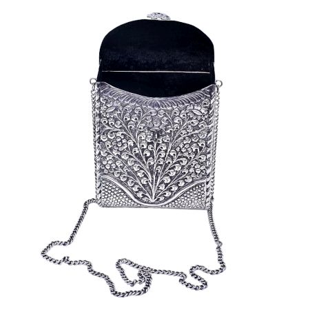 Silver Plated Self Design Hand Purse