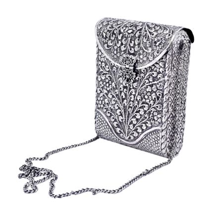 Silver Plated Self Design Hand Purse