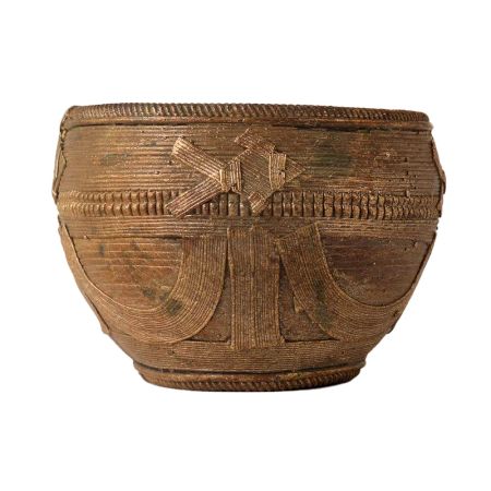 Engraved Brass Rice Measuring or Mana Bowl in Brown Finish