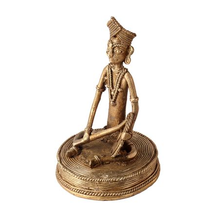 Traditional Brass Statue of Musician Playing Dafli