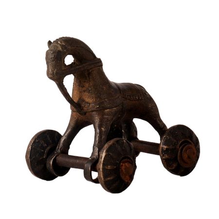 Brass Horse Statue with Four Wheels for Decor