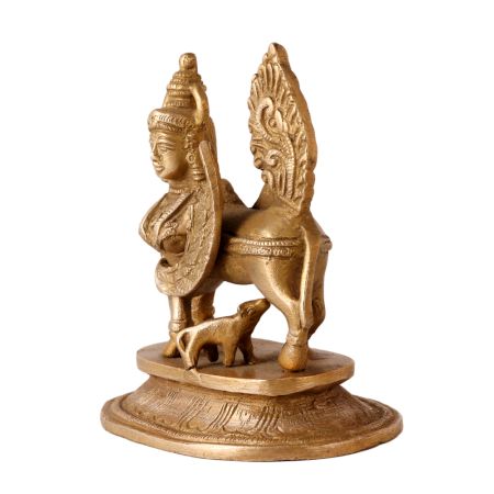 Brass Kamdhenu Cow With Her Calf Indian Figurine