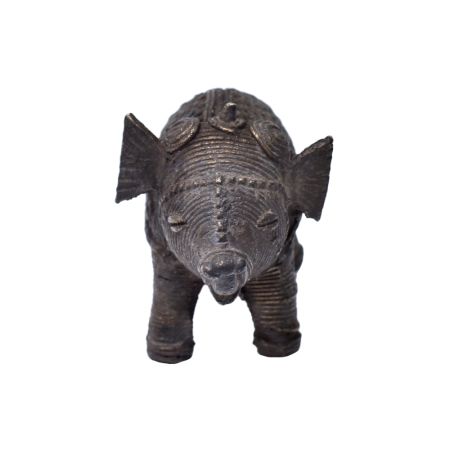 Brass Dhokra Elephant Statue With Carved Jali Design