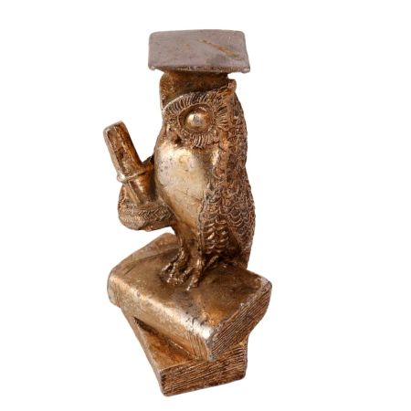 Brasss Wise Owl Staue with Diploma And Books