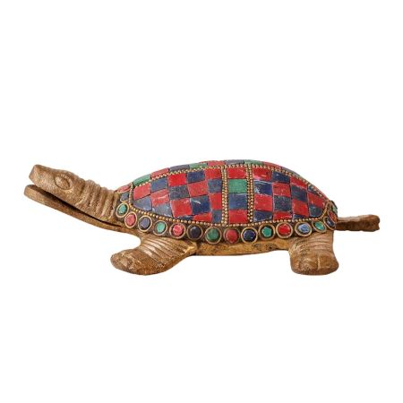 Brass Tortoise Statue With Colorful Stones