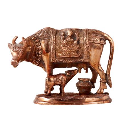 Brass Holy Kamdhenu With Calf Statue