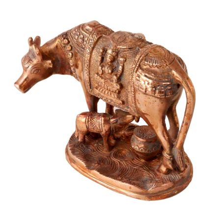 Brass Holy Kamdhenu With Calf Statue