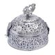 Carved Silver Plated Round Jewelry box With Peacock Finial