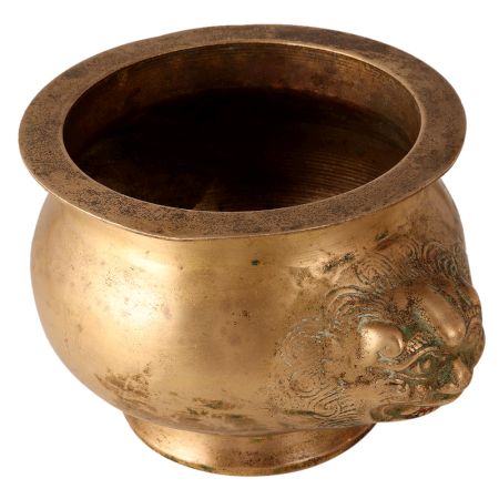 Vintage Brass Water Pot with Lion Engraving