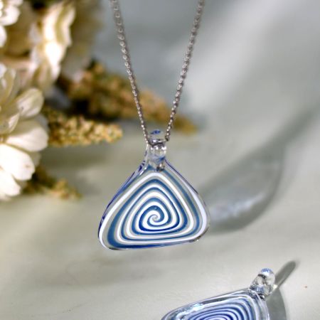 Blue Spiral Triangle Lampwork Glass Pendants for Necklace - 1 Piece