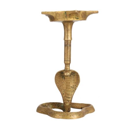 Vintage Cobra Lamp with 5 Jyots Made of Brass