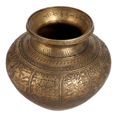 Traditional Brass Lota Water Pot with God Carvings