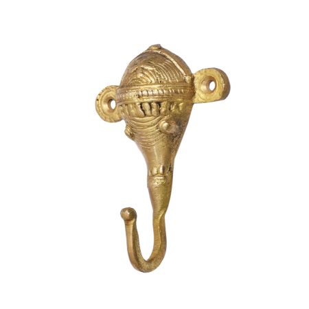 Golden Brass Elephant Face Wall Hook