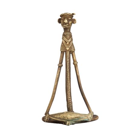 Handmade Brass Figurine Playing Drum in Tribal Art