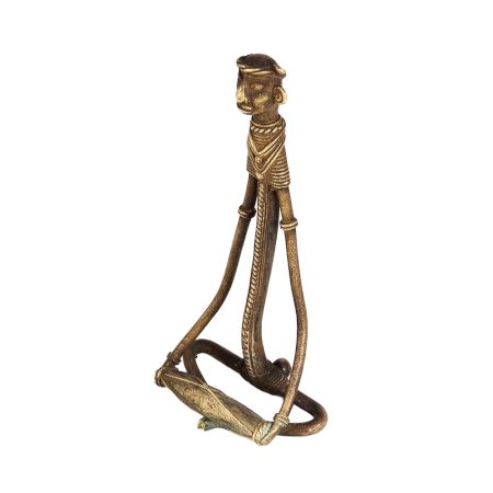 Handmade Brass Figurine Playing Drum in Tribal Art