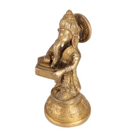 Brass Lord Ganesha Playing Harmonium for Worship