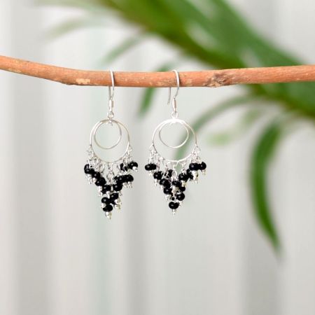 Black Beads 92.5 Sterling Silver Drops and Dangler Earrring