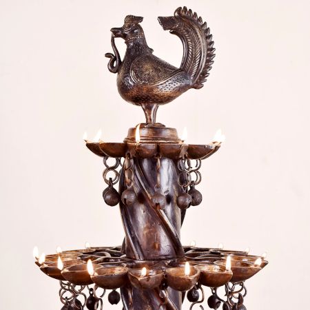 Handmade Brass Oil Lamp with Multiple Jyots for Decoration