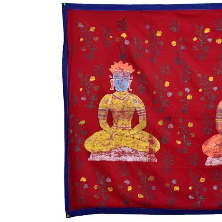 Hand Painted 3 Meditating Jain Gurus on Red Cloth