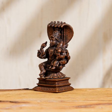 Hadmade Brown Brass Laxmi Narayan Statue With Sheshnag