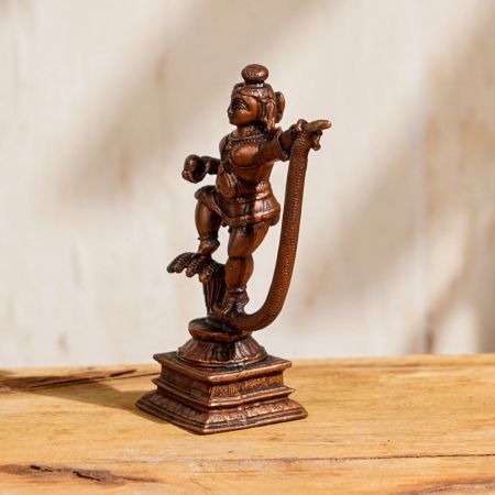 Copper Statue Of Lord Krishna Dancing On Kaliya, The Venomous Snake