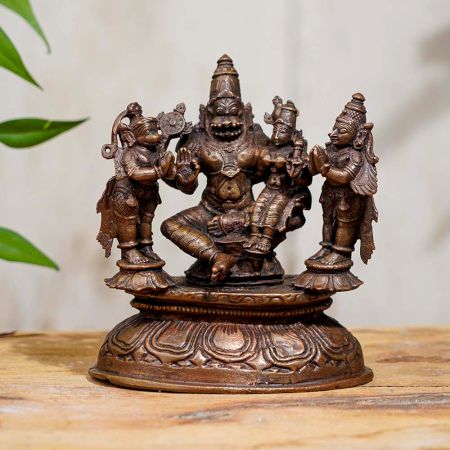 Copper Narsimha Laxmi With Garuda And Hanuman Statues