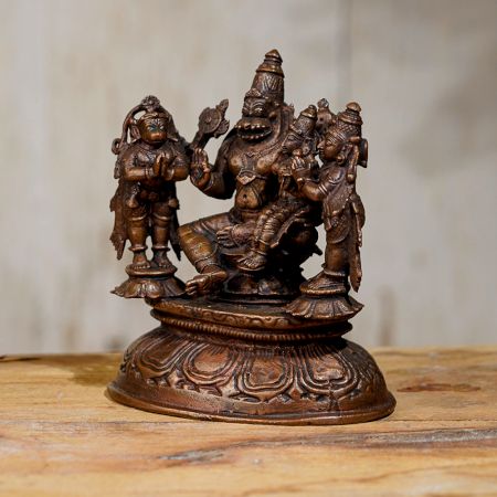 Copper Narsimha Laxmi With Garuda And Hanuman Statues