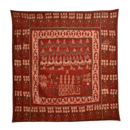Red Tapestry Vintage Wall Hanging With Applique Method