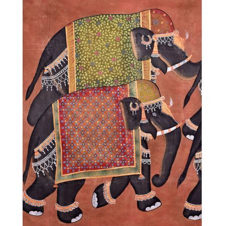 Classic Handmade Indian 4 Elephants Painting