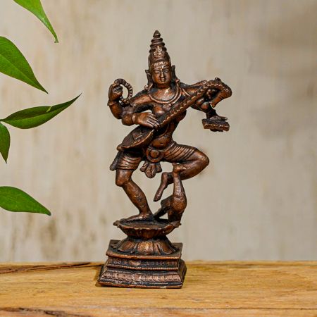Copper Goddess Saraswati for Prayer Room