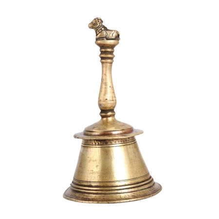 Brass Bell Carved with Lord Nandi on Handle