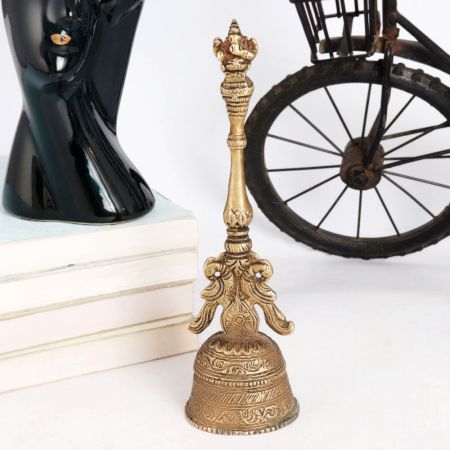 Brass Bell Carved with Lord Ganesha on Handle
