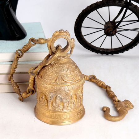Traditional Temple Bell Carved with God Figures