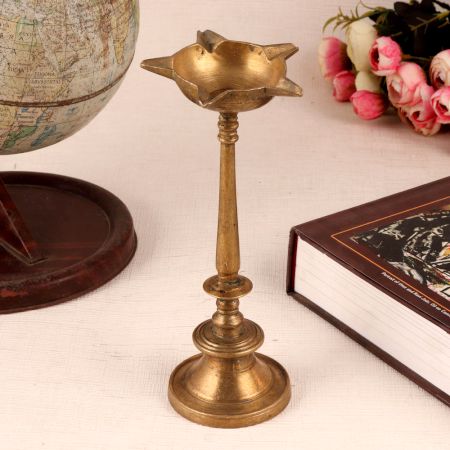 Traditional Brass Oil Lamp with 5 Jyots