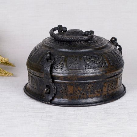 Vintage Brass Jewelry Box in Black Finish