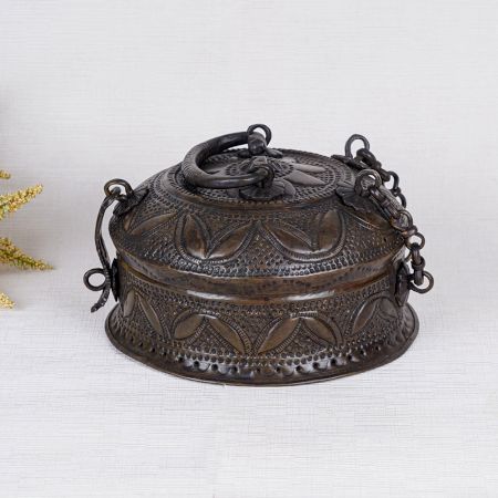 Indian Vintage Brass Jewelry Box in Brown Finish