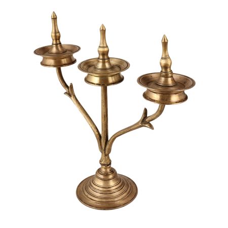 South Indian Brass Oil Lamp in Antique Finish