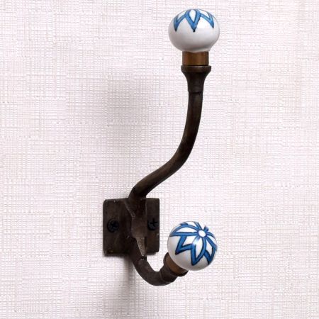 Turquoise Black Floral Iron Hooks-EHG-75