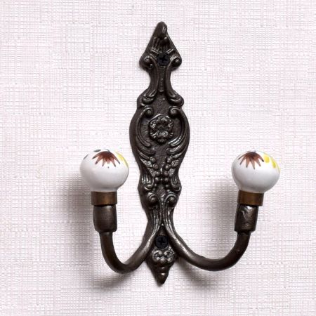 Brown and Yellow Flower Ceramic Iron Hooks