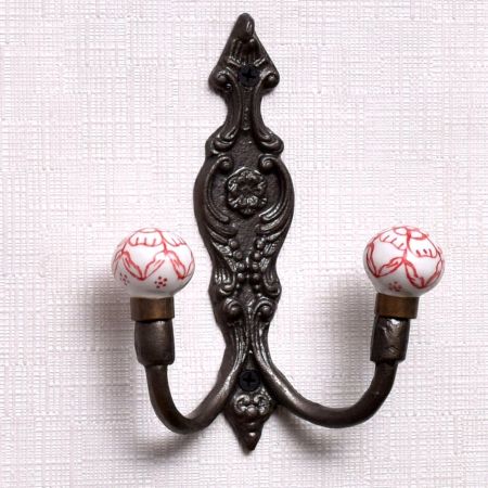 Red Floral Ceramic Iron Hooks