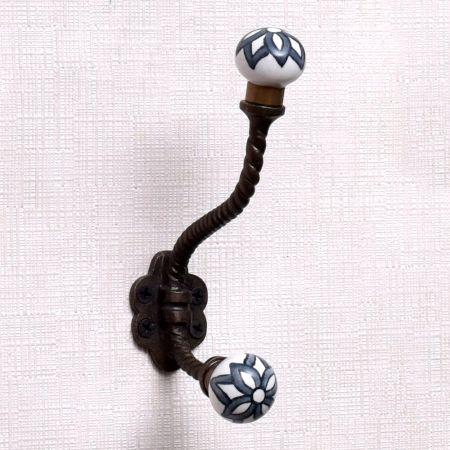 Black Floral Ceramic Iron Wall Hooks