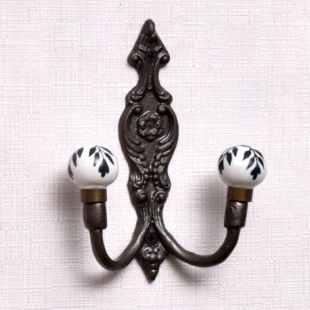 Black Leaf Ceramic Iron Wall Hooks