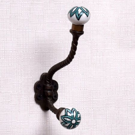 Green Floral Ceramic Iron Hat Hooks