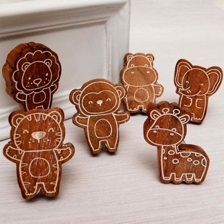 Pack of 6 Brown Wooden Cute Animal Cabinet Knobs for Kids Drawer