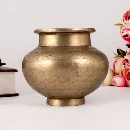 Antique Brown Brass Water Pot or Lota for Decor