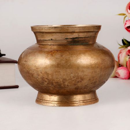 Elegant Brown Brass Pot or Lota for Decoration