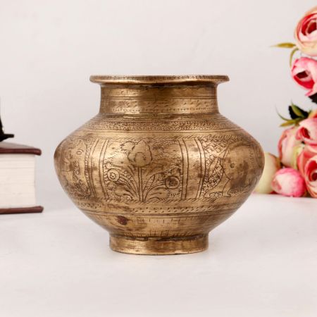 Incredibly Carved Brass Lota or Pot for Decoration