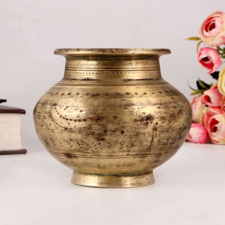 Traditional Golden Brass Pot or Lota for Decoration