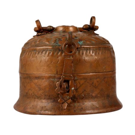 Round Brown Jewelry Box Made of Copper